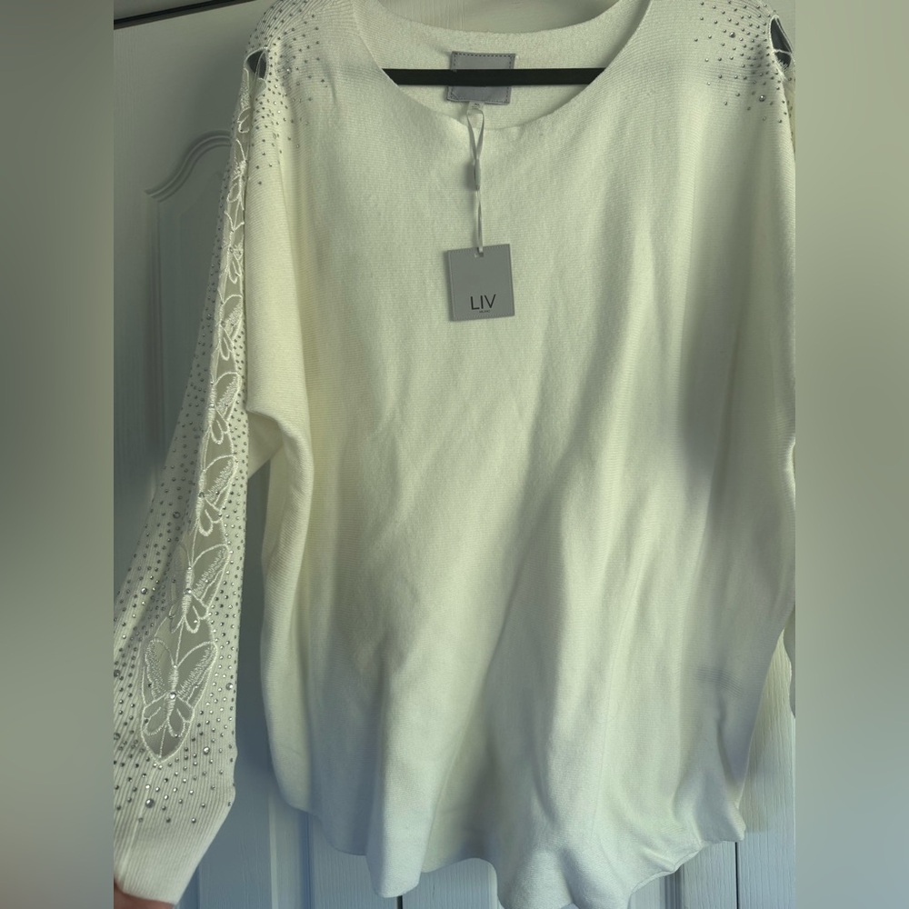 White Butterfly Embellished Long Sleeve sweater